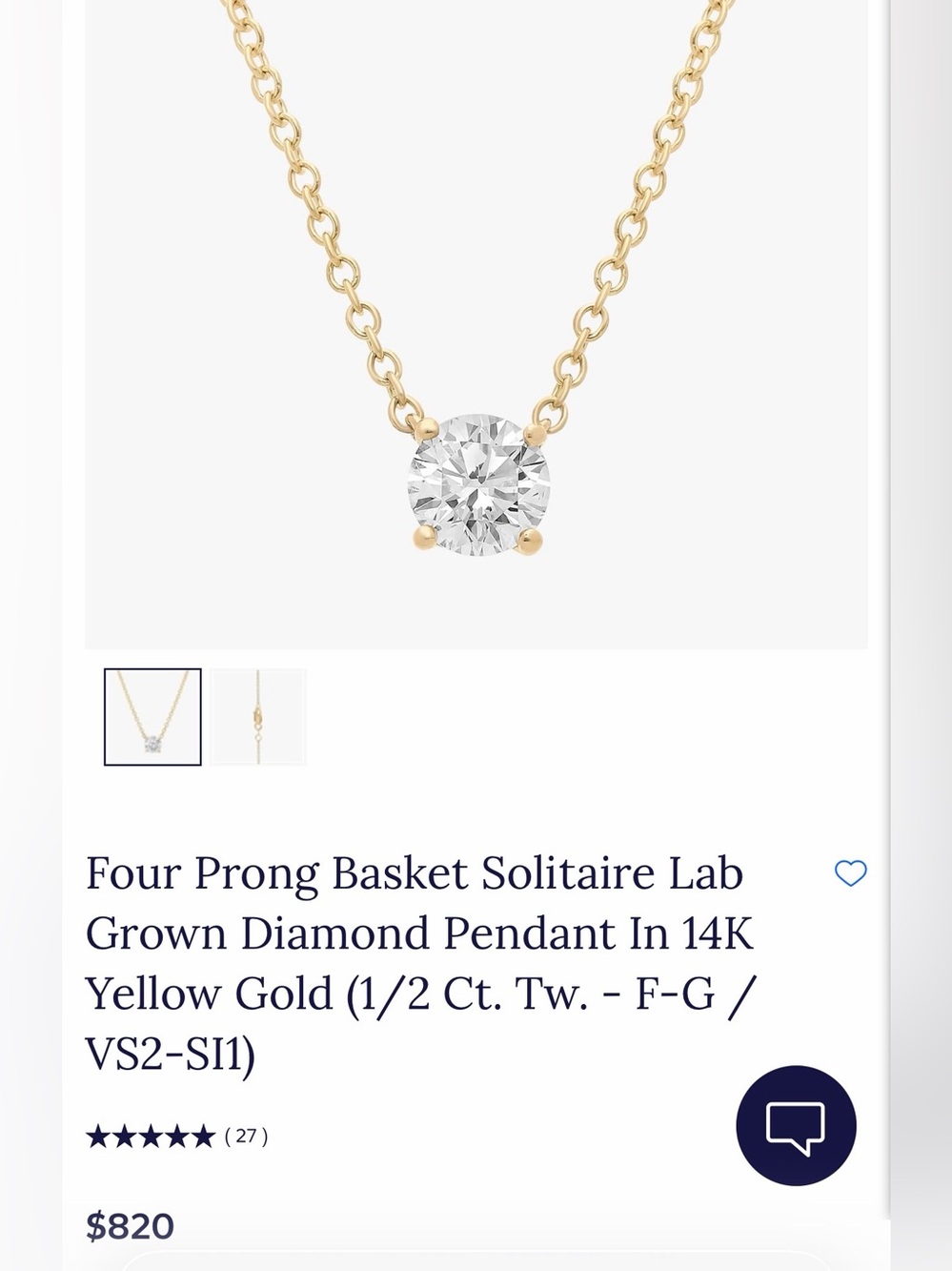 James Allen/blue nile four Prong Basket Solitaire Lab Diamond Pendant in Gold